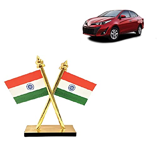 Generic Indian Flag for Car Dashboard, Flag for Office Table, Flag for Study Table (Car Dashboard Flag) - Golden Color - T0Y0TA Yaris Made in India, Standard (18KKK_16484)