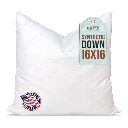 Image of Pillowflex Synthetic Down Pillow Insert 16x16 in - Karate Chop Pillow | Small Square Sham Form, Plush Polyester Cotton Blend, Cloud-Like Comfort, Clump-Resistant Fill, Smooth Elegant Finish