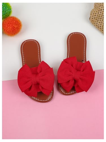 Verdusa Girl's 3D Bow PU Leather Slip on Slippers Color Block Open Toe Flat Sandals4