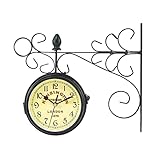 YNIYUJKL Wanduhr Gartenuhren Outdoor Wasserdicht, Vintage Doppelseitig Drehbar Metallgestell Außenuhren Für Den Garten Wandmontage Batteriebetrieben,