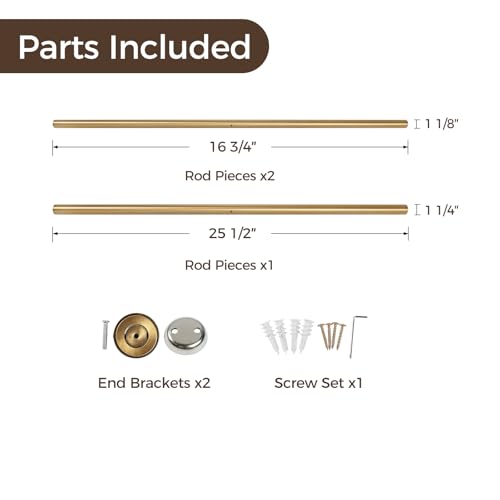 Image of TWOPAGES Burnished Brass French Return Curtain Rod 28 to 48 Inch