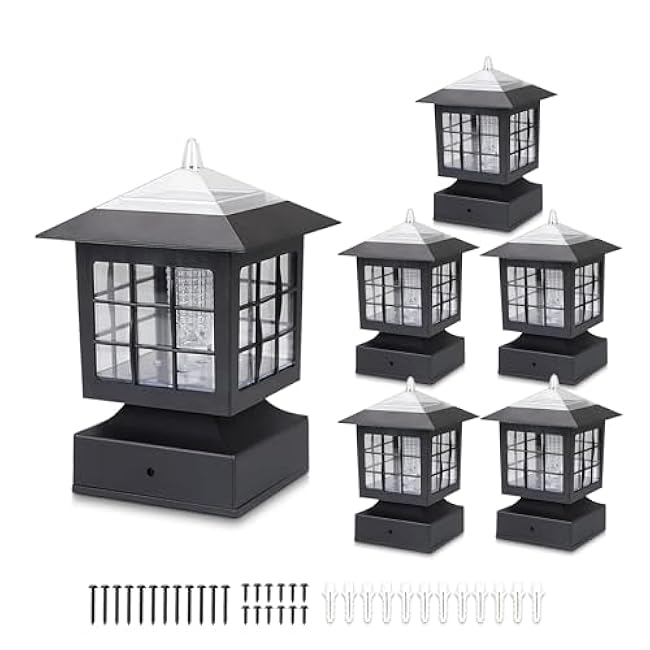 KMC LIGHTING KS101X6AA Solar Fence Lights - Outdoor Solar Post Lights, 20 Lumens Each, 6 Pack