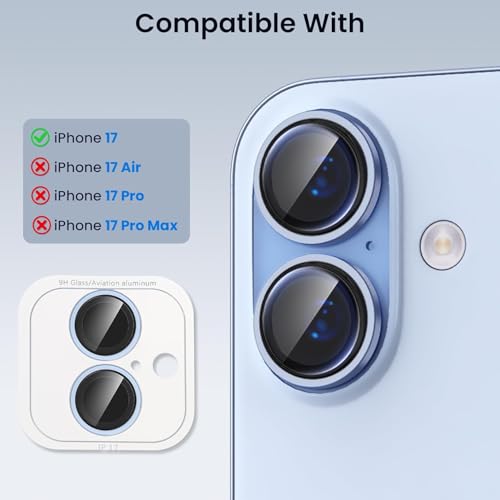 Image of Lensarmor Compatible With Mist Blue iPhone 17 Camera Lens Protector - 9H Tempered Glass, Scratch Resistant, Flash-Friendly Premium Lens Cover