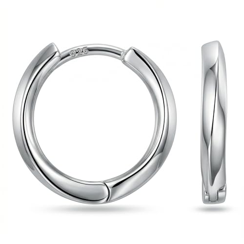 Image of TRUESILVER ACPL 925 Sterling Silver Hoop Earrings for Men | BIS Hallmarked Huggie Hoop Earrings | Minimalist Vintage Chunky Silver Hoops for Men