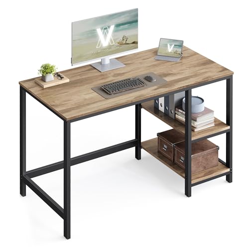 VASAGLE Escritorio, Mesa de Trabajo, 120 x 60 x 76 cm, Estilo Moderno, para Estudio Dormitorio Salón Oficina, Marrón Camello y Negro Tinta LWD047K01
