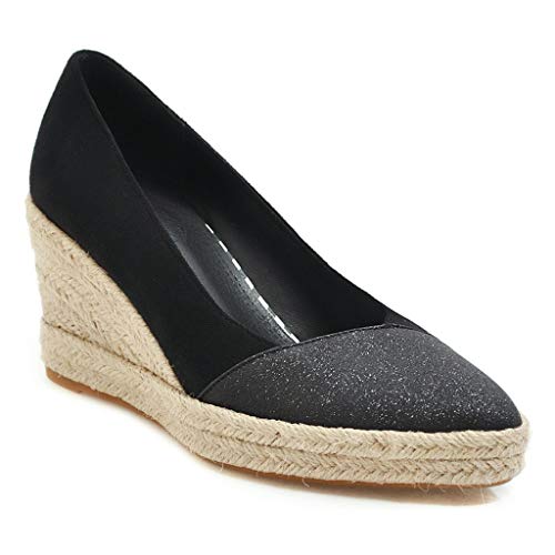 MIOKE Women's Espadrilles Wedge Pumps Close Pointed Toe Platform High Heels Slip On Casual Sandals Shoes