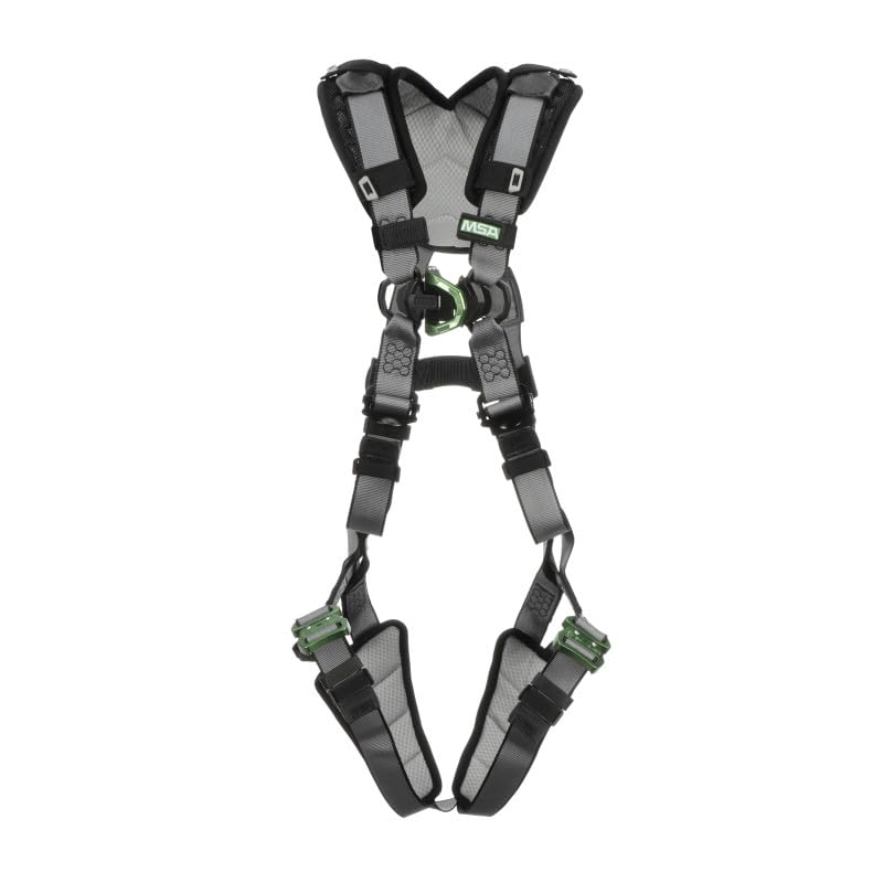 Image of MSA V-FIT Standard Safety Harness - Polyester & Nano-Technology Treated Web Full Body Harness Back, Shoulder Padding, Gray