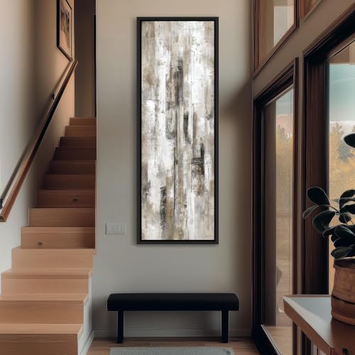 Toile rustique beige 55x110 cm tableau texture lin vertical décor mural - 3