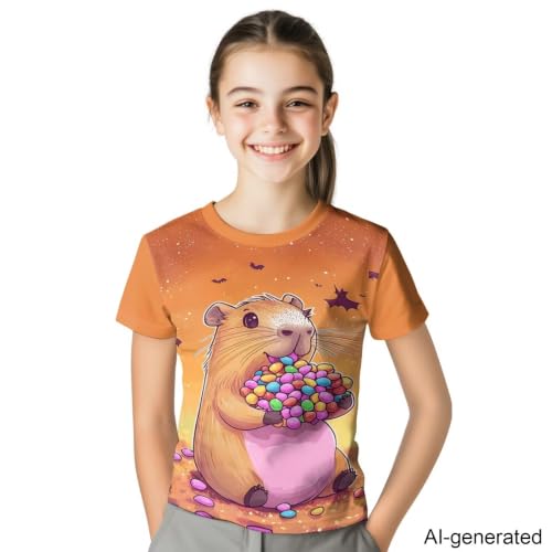 Image of Novelty 3D Graphic T Shirts for Kids Crew Neck Funny Animal Print Short Sleeve Girls Tshirts 3-16 Years