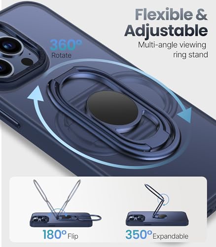 Image of Shields Up for iPhone 15 Pro Case with Stand, Phone Case Clear with Double Ring Holder [Adjustable & Foldable] Shockproof Protective Matte Cover for iPhone 15 Pro 6.1 inch - Frosted Blue