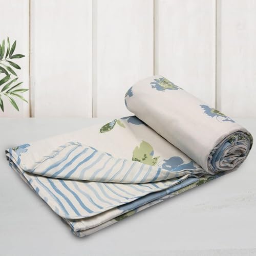 Image of HUESLAND 100% Cotton Reversible Dohar Double Bed Cotton | Soft Cambric Weave, Lightweight AC Blanket Double Bed for Summer & All Weather Use | 86 x 94 inches, Floral Fusion