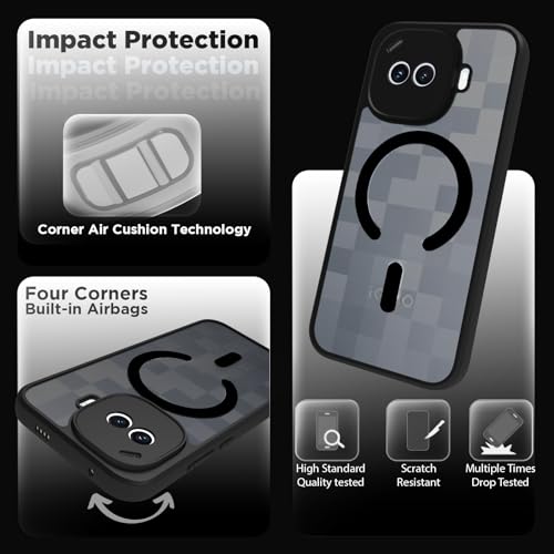 Image of RIGGEAR Shockproof Sleek Hybrid Armor Magnetic Back Cover Case Compatible with MagSafe Accessories for iQOO 15R 5G (Smoke Black Matte PC + Black TPU Bumper)