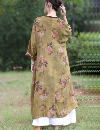 NFYM Women Lightweight Kimono Jacket Cotton Yarn Printed Tie Up Vintage Loose Cardigan Open Front Trench Coat Outerwear2