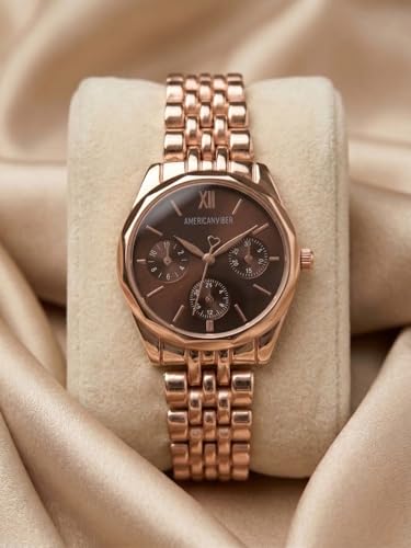 Image of AMERICANVIBER Rose Gold Women Watches | Girl Watch | Watch for Women | Diamond Studed | Premium Design | Trendy Fashionable | Under 499