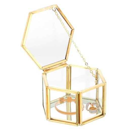 Bellabon Vintage Schmuckschatulle aus Glas, Geometrische Ringschatulle,Sechseckig, Goldfarben, Geometrisches Schmuckschatulle aus Glas Box für Ringe Ohrringe Aufbewahrung Blume 3.15 * 2.75 * 1.77inch
