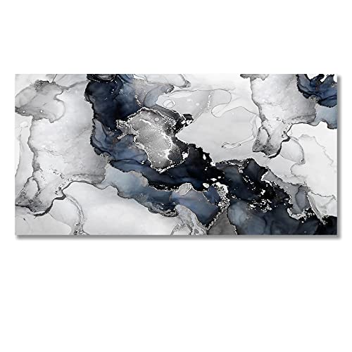 Toile moderne abstrait gris argent 80x160cm grand format pour salon