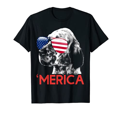Merica English Setter Bandera Americana 4 de julio Camiseta
