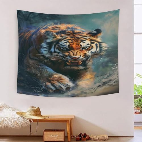 Poster mural tigre en tissu lavable pour masquer les murs vides sans faire de travaux
