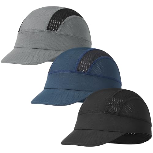 3Pcs Cycling Cap for Men Women Cooling Skull Cap Under Helmet Liner with Sun Visor for Summer Bike Outdoor Sports Multicolor