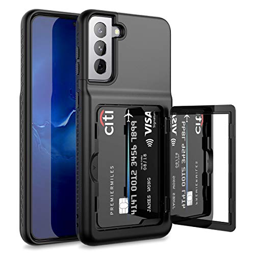 Coque Samsung S21 Plus Antichoc avec Porte-Carte et Miroir Caché Noir