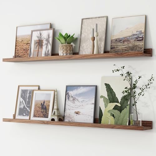 FLYJOE Picture Ledge Shelf Floating Shelves Set of 2 48 Inches Long Large Nursery Book Shelves for Toys Storage Kids Bookshelf Wall Mounted for Living Room Bedroom Decor Books Photo Frames Walnut