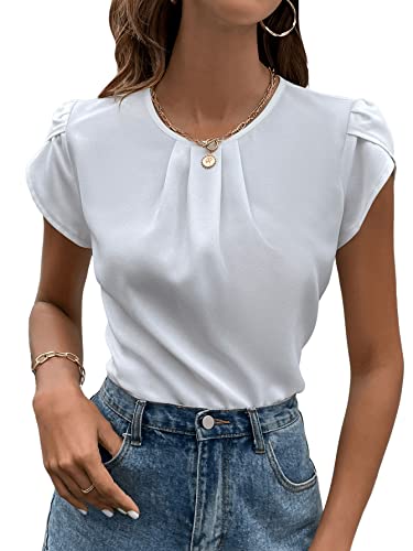 GORGLITTER Damen Bluse Kurzarm Oberteil Office Tunika Elegant Sommershirt...