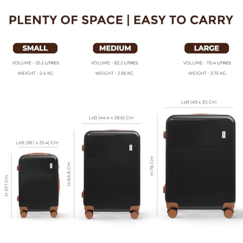 Image of Mode Maestro | Hard-Sided Polycarbonate Trolley Suitcase | 360 8-Wheel Easy Drag| Light-Weight | TSA Lock |3-Yr Warranty | Cabin Luggage Bag 20in (55cm (S), Black)