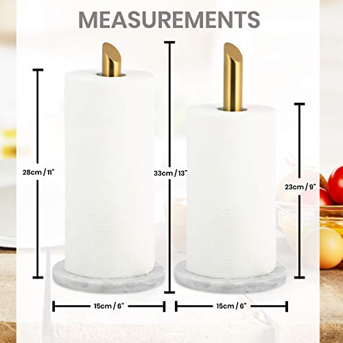 ROOMOXIE Marble paper towel holder stand angled golden steel rod with natural white marble base, paper towel holder countertop 13 inch - heavy duty weighted paper towel holder - Thumbnail 6