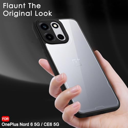 Image of TheGiftKart for OnePlus Nord 6 5G / CE 6 5G Case | Hard Clear Back Cover | Non-Yellowing Back | Camera & Screen Protection | Hybrid Protective Transparent Back Cover (PC & TPU, Black Sides)