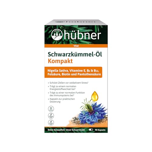 Hübner Schwarzkümmel-Öl Kapseln | kaltgepresstes Öl | aus 100% rein ägyptischen Samen | 90 Kapseln