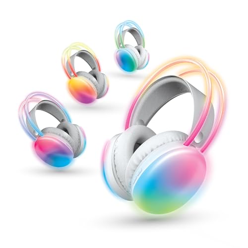 Brookstone Wireless Silent Disco Headphones, Multicolor LED Lights, Bluetooth 5.0, Up to 10 Hours of Playtime, 4 Pack