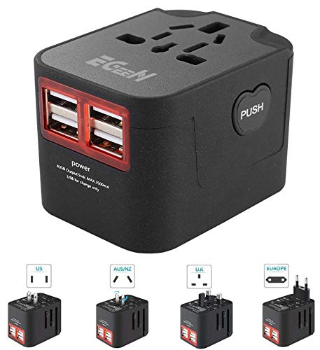 International Travel Adapter, Wall Power Converter Plug with 4 USB Charging Ports, Egeen