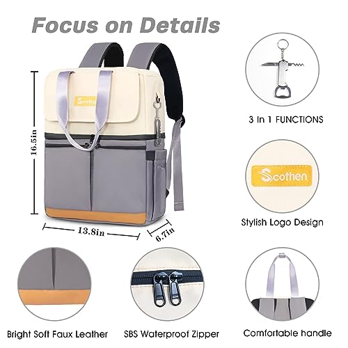 Image of Scothen Backpack Cooler with Double Decker & 12 Ice Packs- Keeps 36 Cans Cold for Up to 24 Hours- Waterproof & Leak Proof Insulated Cooler Backpack- Stylish Cooler Bookbag for Women Travel Work Beach