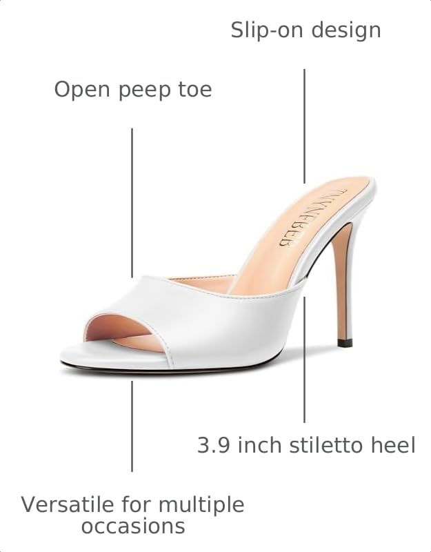 Image of TNYNFBEB Women Stiletto High Heel Peep Open Toe Sandals Slingback Slip-on Wedding Office Cute Basic Classic 3.9 Inches Heels
