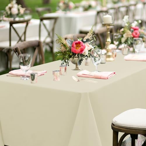 Image of sancua Beige Tablecloths for 8 Foot Rectangle Tables, 8 Pack - Washable Polyester Fabric Table Cloth for Wedding Party, Birthday, Banquet Reception, 60x120 Inch