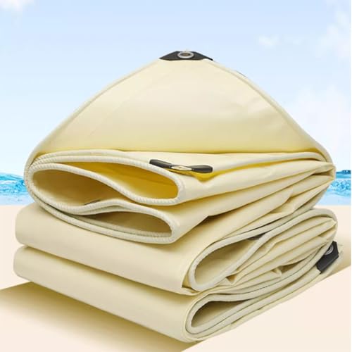 Outdoor Tarp Waterproof Heavy Duty Tarps PVC Tarpaulin Tear Proof Super Thick Tarp Cover For Camping Pool Car Tent,Rip And Tear Proof Tarpaulin With Grommets And Reinforced Edges(Beige,2*1.5M/6.5*5FT)