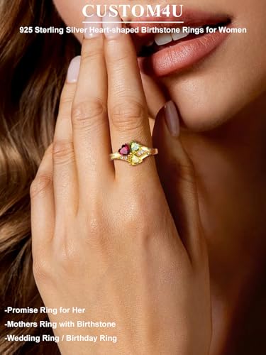 Custom4U Personalized 1-4 Birthstone Rings for Women Promise Rings for Her Sterling Silver Mothers Ring Customized Cubic Zirconia Stones Wedding/Valentine's Day/Mother's Day Jewelry Gift for Mom Wife2