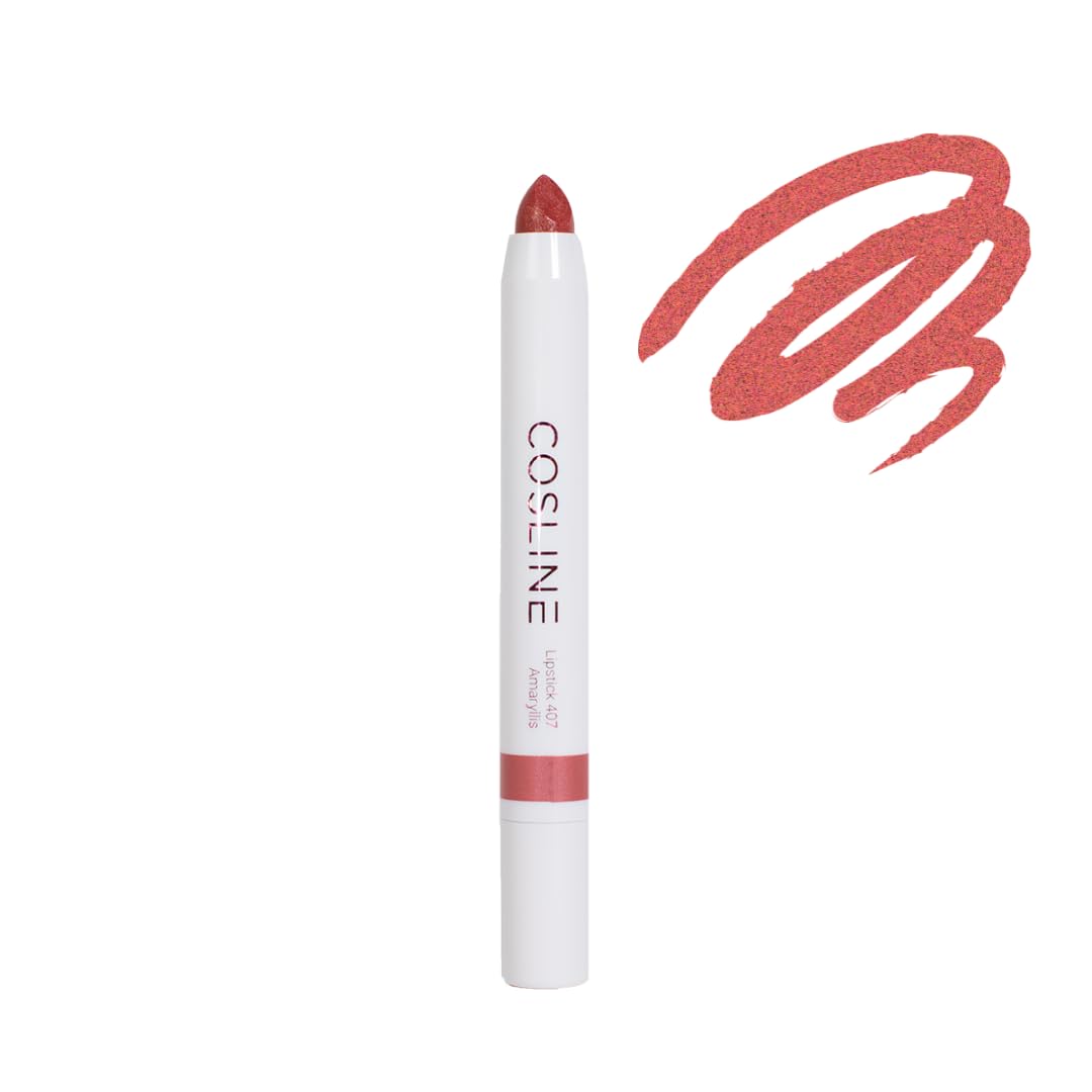 COSLINE Lippenstift Amaryllis 407, Frischer Rotton Mit Glanz, Hohe Deckkraft, Pflegend, Vegan, Made in Germany