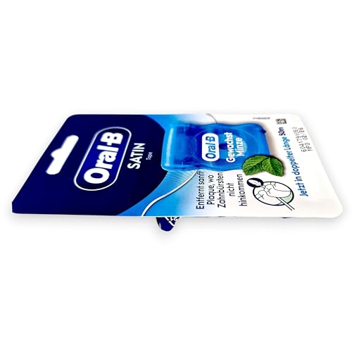 Oral-B Satinband, Plaque-Entferner, gewachste Zahnseide für enge Räume, für ein frisches und sauberes Gefühl, Minzgeschmack, 50 m Rolle – Ansicht 3