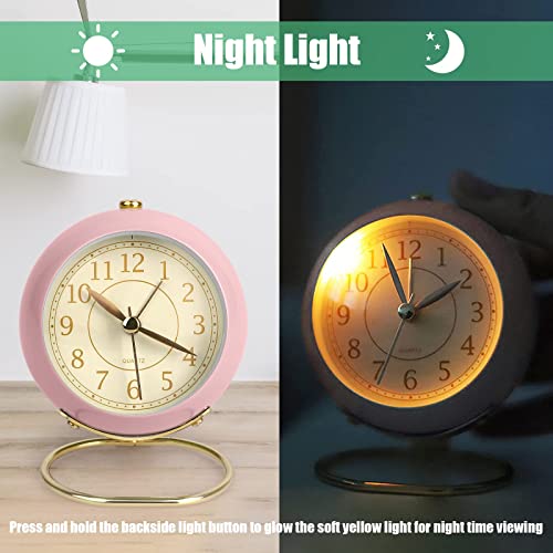Image of Small Table Clocks, Classic Non-Ticking Tabletop Alarm Clock with Backlight, Battery Operated Desk Astronaut Clock with HD Glass for Living Room Bedroom Bedside Indoor Decor (Beige)
