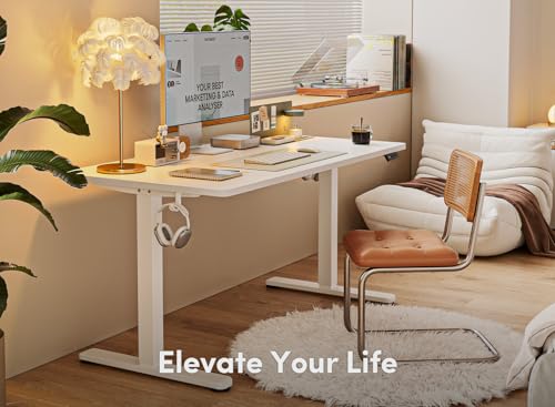 FEZIBO Electric Standing Desk, 55 x 24 Inches Height Adjustable Stand up Desk, Sit Stand Home Office Desk, Computer Desk, White