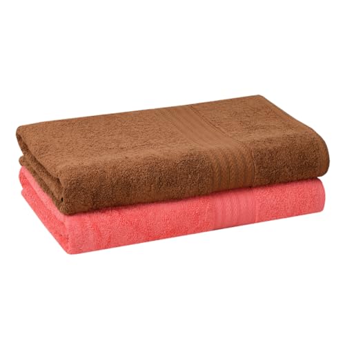 Image of Mafatlal Joy Bath Towel Combo - Pack of 2 | 58 x 29 inch Large Size | Soft & Quick Dry | 450 GSM | Bronze N Pink | Towels for Bath Large Size Combo