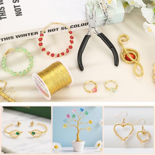 Image of ModaCraft 24 Gauge Sweet Spot Jewelry Wire Gold (213ft /65m) + 4-in-1 Comfort Grip Pliers | Tarnish Proof Copper Craft Wire for Wire Wrapping, Beading & Charm Bracelets | Jewelry Making Starter Kit