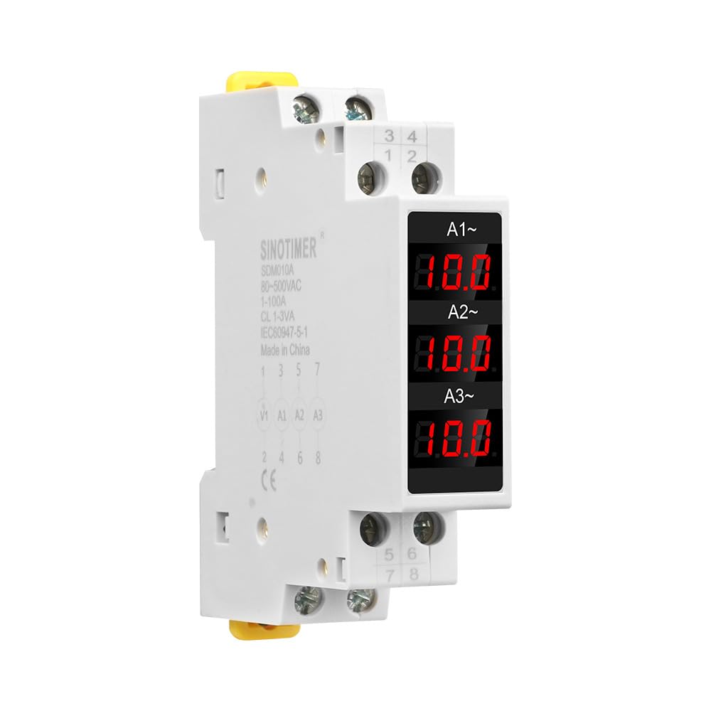 SDM010A AC 80-500V 1-100A Mini Current Meter Din Rail LED Voltage Amp Meter Ammeter Gauge Three-Phase Modular Current Meter Gauge Indicator
