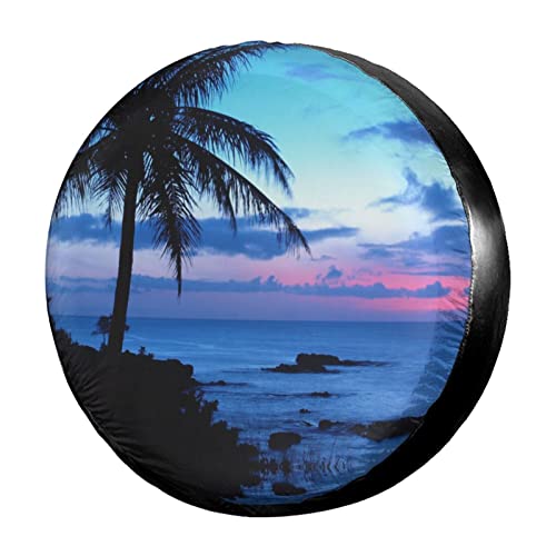 Foruidea Tropical Paradise Ocean Beach Scene with Palm Trees Spare Tire Cover Dust-Proof Wheel Tire Cover Fit Trailer, RV, SUV and Many Vehicle 15 Inch