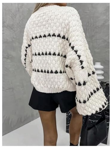 Women's Striped Drop Shoulder Sweater Crew Neck Long Sleeve Oversize Pullover Sweater Knit Tops2