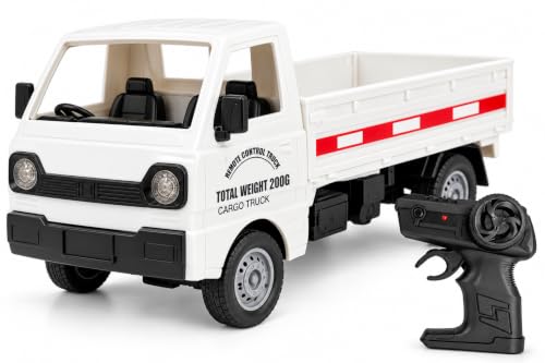 Image of Remote Control Kei Truck Toy Car with LED Lights & Cargo Boxes - 1:16 Scale 2.4 GHz RC Pickup Transport Vehicle for Indoor Outdoor Play | Rechargeable RC Truck for Kids, Teens & Adults