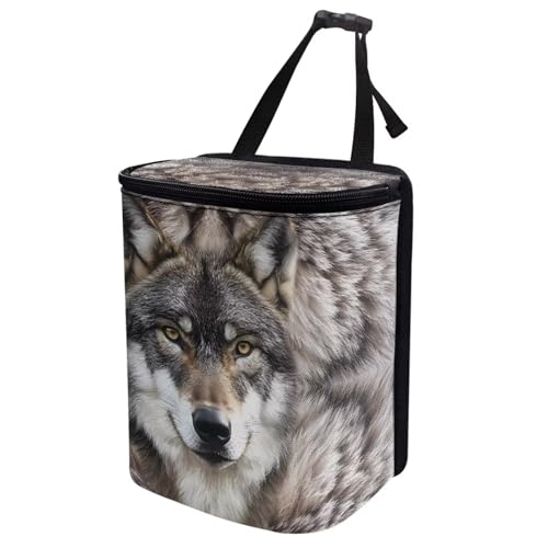 Image of Talayituse Wolf Print Car Trash Can with Lid, Leak Proof Auto Trash Bag Hanging Vehicle Garbage Can Multipurpose Storage Container for Back Seat Road Trip