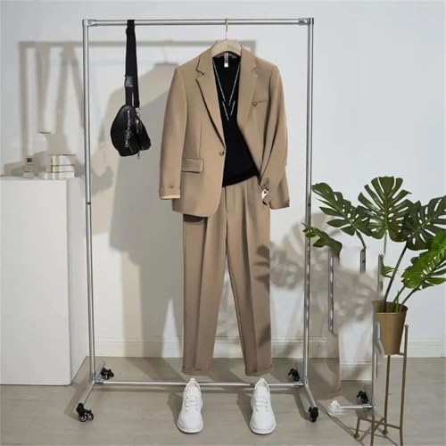 Men's Korean Business Casual Office Suit 2 Piece Set Pure Color Loose Fit2