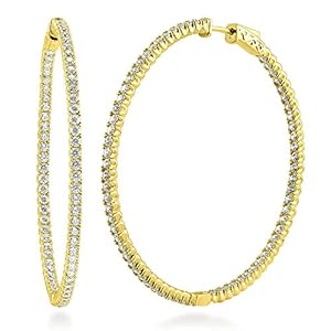 BERRICLE Sterling Silver Cubic Zirconia CZ Large Fashion Inside-Out Hoop Earrings for Women, 2.2″